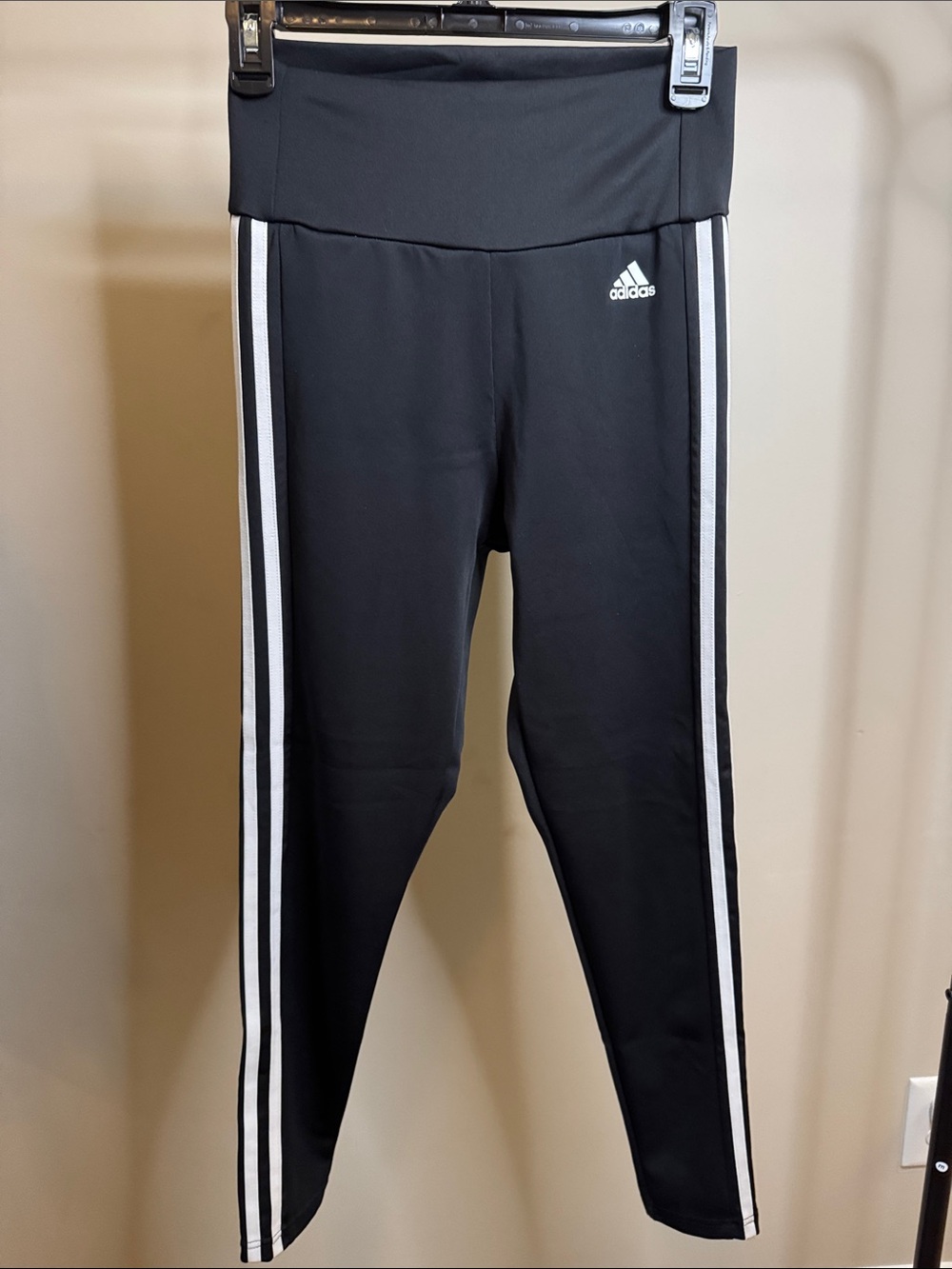 adidas Black Leggings with White Side Stripes and Logo